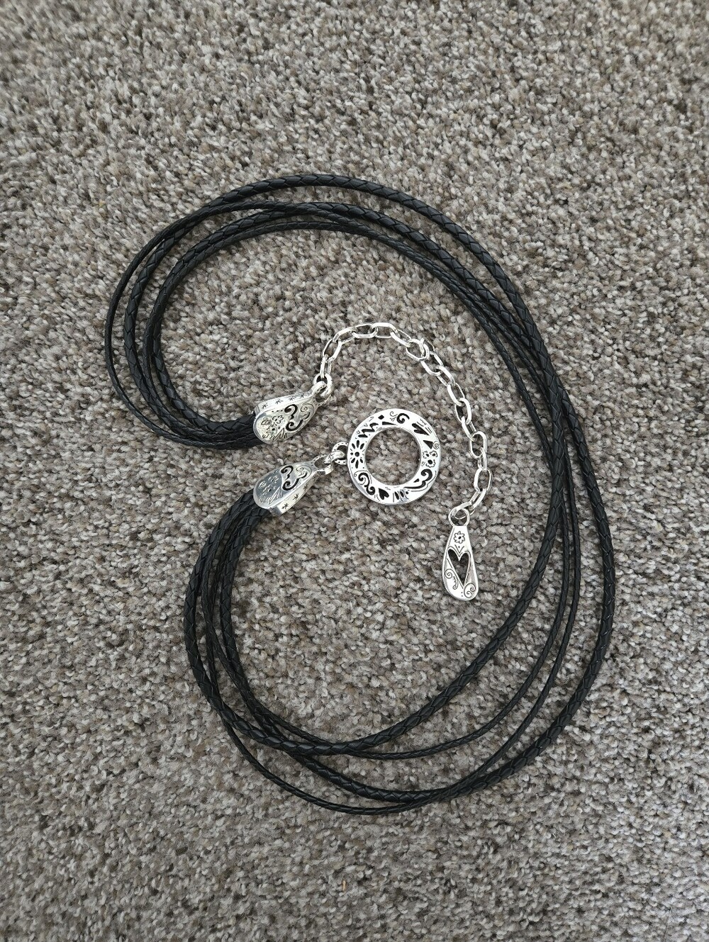Brighton Black Braided Leather Belt Women's Large Black & Silver Hook Closure - Picture 2 of 11